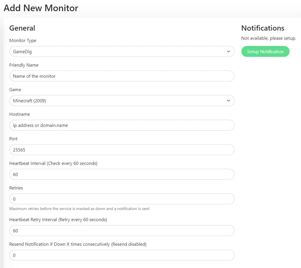 Uptime Kuma add new monitor